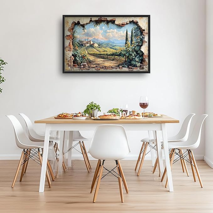 Large Farmhouse Nature Landscape Wall Art for Living Room, Rustic Countryside Canvas Oversized Wall Decor, Vintage Scenery Framed Pictures Painting Print Artwork for Bedroom Dining Room 36L" x 24W"