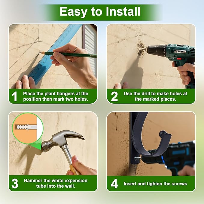 Plant Hangers Outdoor Indoor, 10 Inch Heavy Duty Wall Hooks 2/4 Pack, Decorative Iron Plant Hooks for Hanging Plants, Bird Feeders, Wind Chimes, Flower Baskets (2Pack)