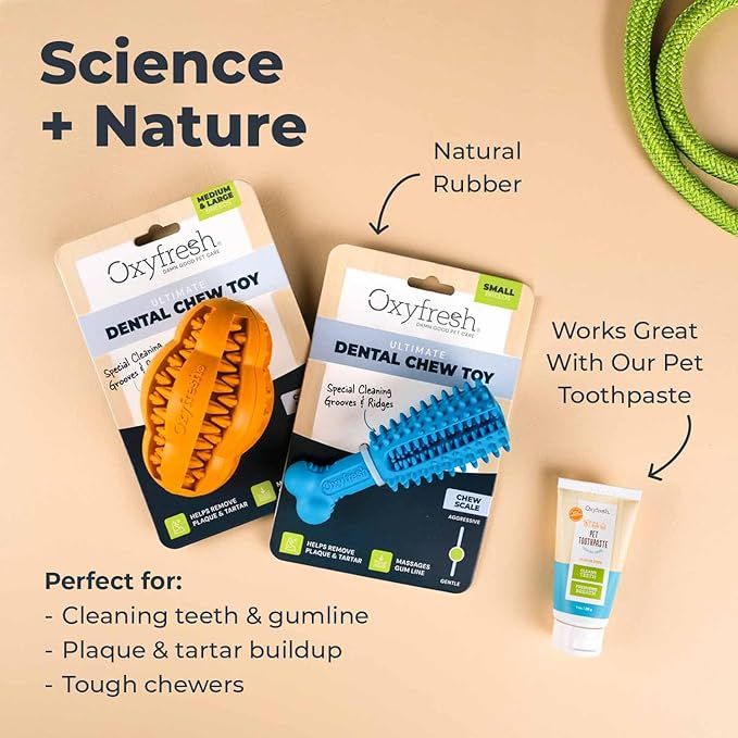Oxyfresh Dog Dental Chew Toy - Best Durable Rubber Dog Toy & Puppy Teething Toy - Helps Remove Plaque, Cleans Teeth & Freshens Breath Without Brushing (Small)