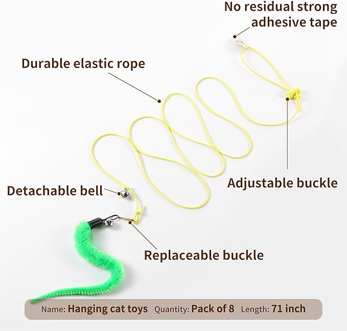 Interactive Cat Toys, 1 Interactive Wand, 8 Assorted Teaser Refills and 3 Indoor Cat Hanging Interactive Toy Suitable for Bored Adult Cats and Kittens Play Chase Exercise