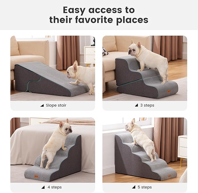 Gardner Pet Dog Stairs for Small Dogs 19.7" H, Curved 4-Step Pet Stairs, Dog Steps for High Bed (18-24 in), Couch with Durable Non-Slip Waterproof Fabric Cover and CertiPUR-US Certified Foam