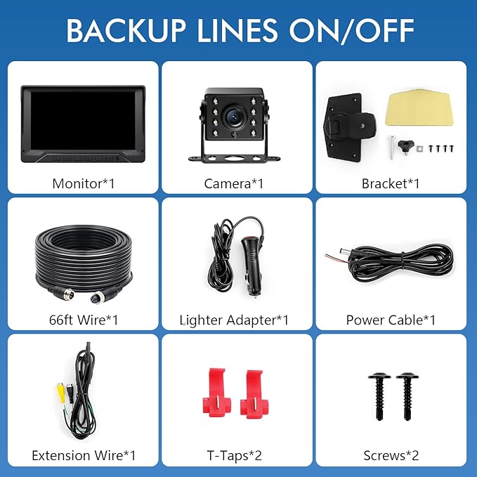 RV Backup Camera Plug and Play, 7'' Backup Camera for Truck Trailer, No Delay, 1080P HD, 2 Channels, 150° Wide Angle, DIY Guide Lines, Night Vision, IP69 Rear View Camera