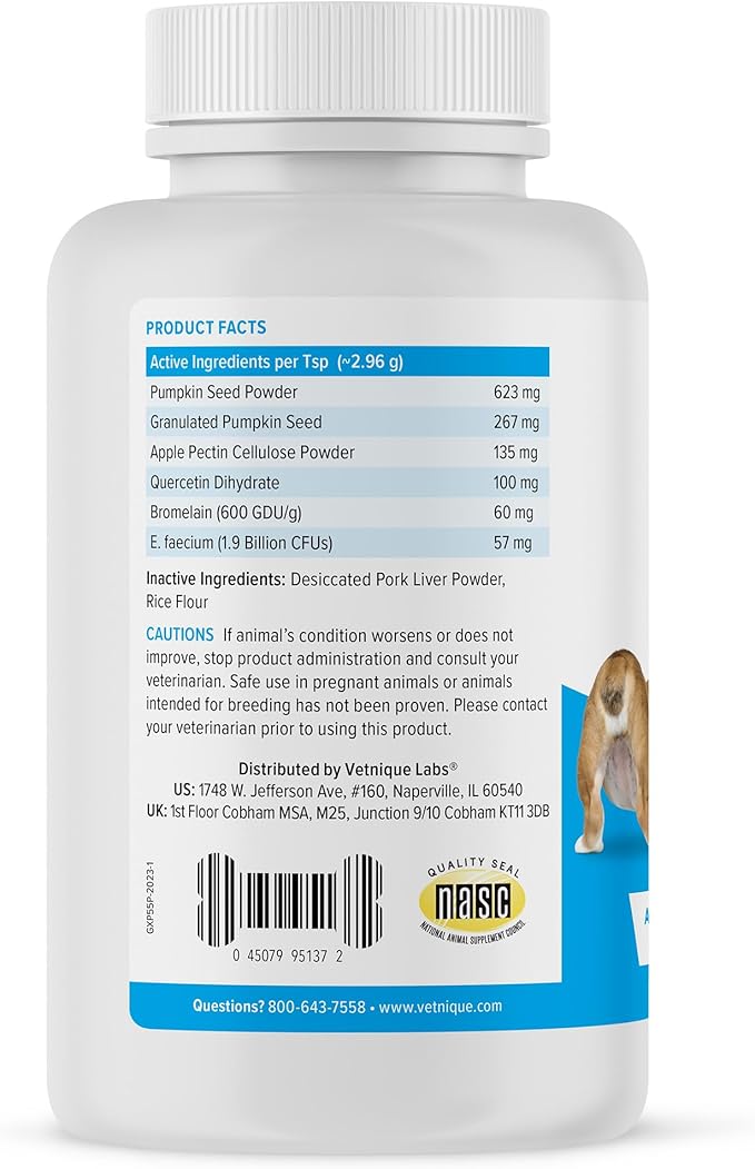Vetnique Labs Glandex Dog Fiber Supplement Powder for Anal Glands with Pumpkin, Digestive Enzymes & Dog Probiotics for Digestive Health - Vet Recommended - Boot The Scoot (Pork Liver, 5.5oz Powder)