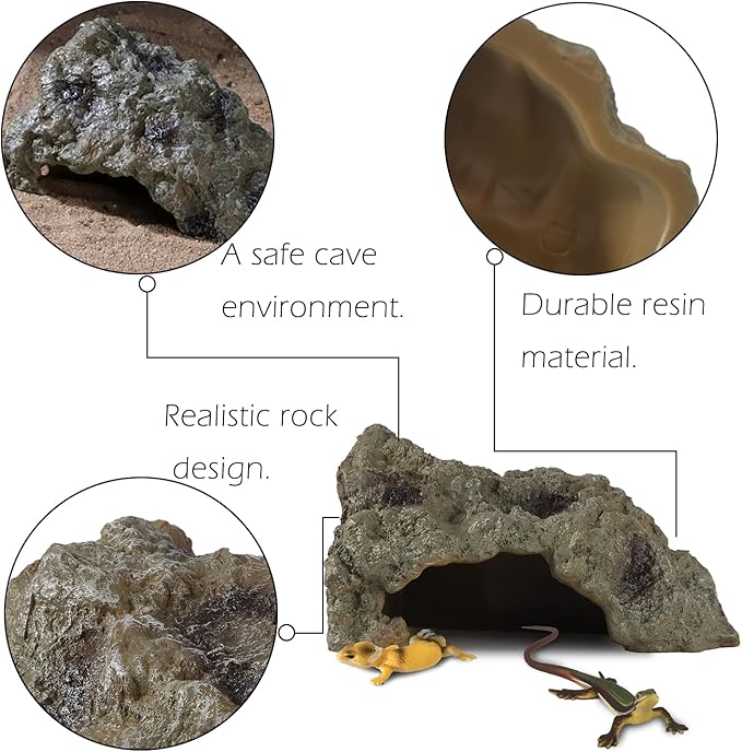 IBWell Resin Leopard Gecko Hide, True to Nature Reptile Rock for Bearded Dragon Hideout Snake Hides for Ball Pythons, Tortoise House Terrarium DÉCor - Large