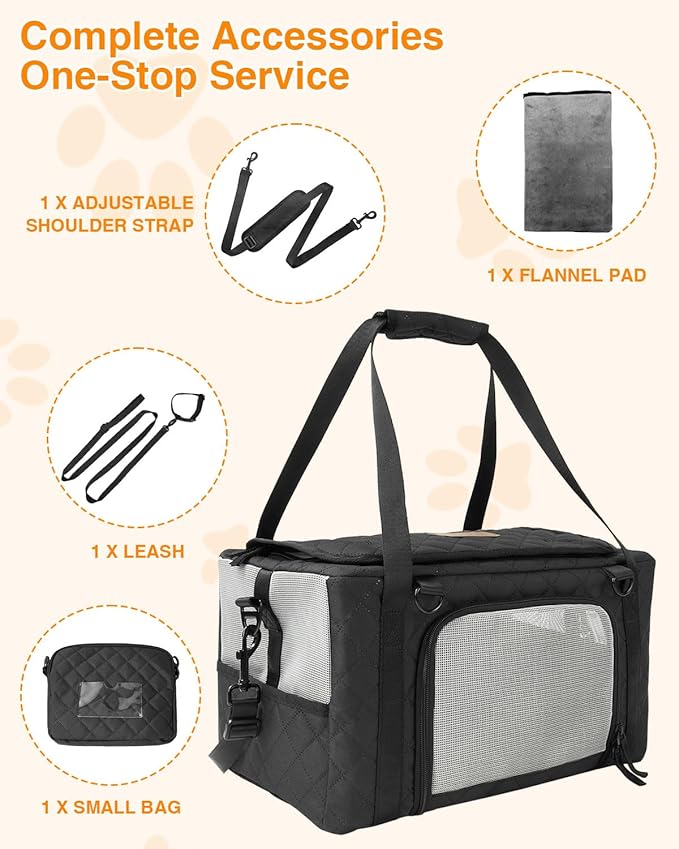 PETUX Small Cat Carrier - Pet Carrier Airline Approved for Kitten Under 10 lb - Escape-Proof, Foldable & Portable Cat Carriers for Travel, Vet Visits with Removable Bag, Safety Buckle & Leash - Grey