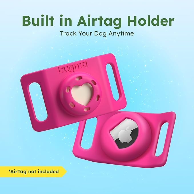 BugMD Paw Guardian Flea and Tick Prevention Pendant for Dogs & Cats with AirTag Holder | Plant-Powered Flea & Tick Control for Dog Collars & Cat Harnesses | Cat and Dog Tag with Air Tag Holder - Pink