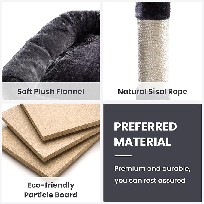 SHA CERLIN 68 Inches Multi-Level Large Cat Tree for Large Kitties/Big Cat Tower with Condo/Cozy Plush Pussycat Perches/Sisal Scratching Posts and Hammocks/Activity Center/Dark Grey