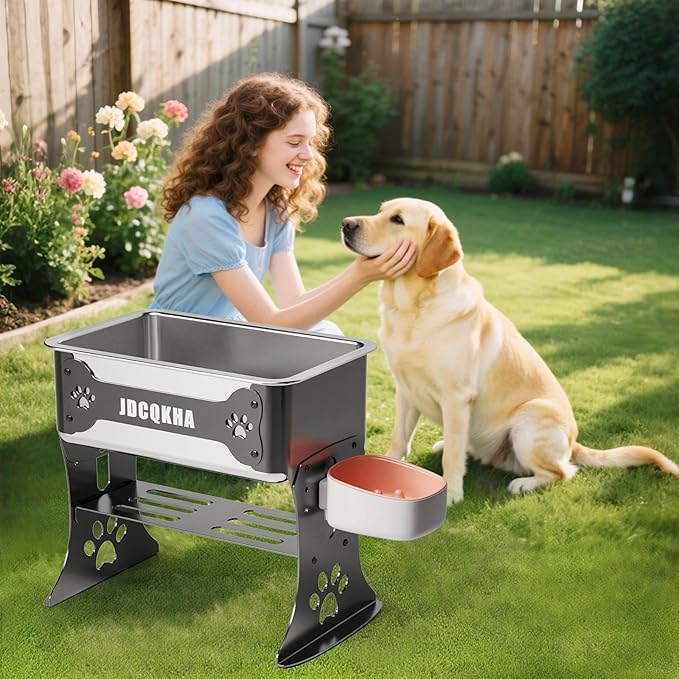 3 Gallon Elevated Large Dog Water Bowl, 3 Height Adjustable Stainless Steel Raised Dog Water Bowl Stand for Large Breed, Metal Pet Bowl Stand for Relief Joint Pressure, Easy Clean (Gray)