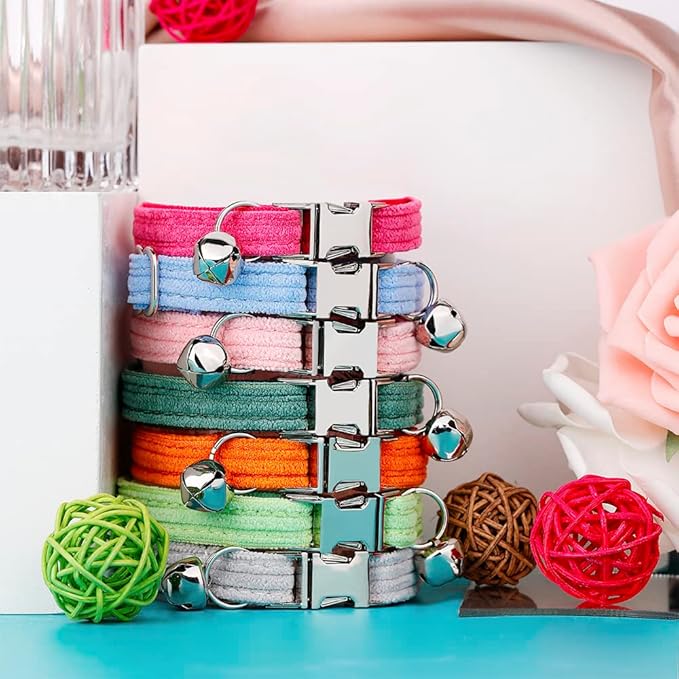 Personalized Cat Collar with Name Plate,Adjustable Tough Nylon Cat ID Collars with Bell,Customize Engraved Pet Name and Phone Number (Velvet Style C)