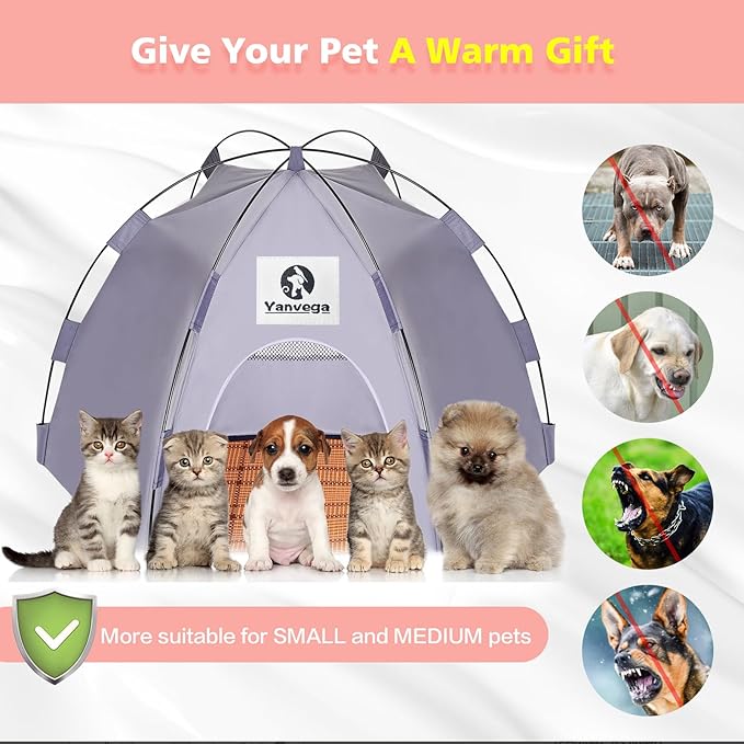 Yanvega Cat Tent Cat Beds for Indoor Cats Pet Supplies, 23.6" × 23.6" × 16.8" Cat Pop Up Tent Collapsible Cat House Cat Cave Outdoor, No Assemble Required High Elastic Frame with Ground Nail (Gray)