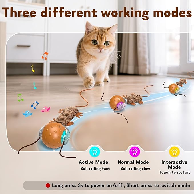 Interactive Cat Toy Ball - Automatic Interactive Cat Toy Designed by Mice, A Mobile Cat Ball, Boring Indoor Cat Toys