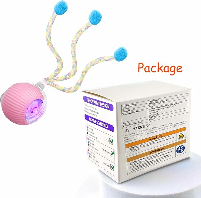 Speed 2.0 Tail Interactive Cat Toys for Indoor Cats, Chirping & Motion Activate Cat Toy, Smart Kitten Rolling Ball Moving Ball Toys, Rechargeable Dog Cat Bal l for Enrichment Exercise (New Pink)