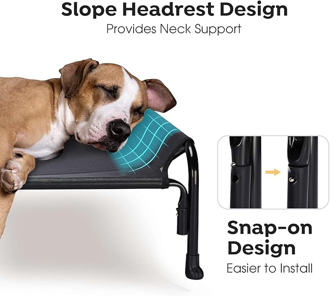 Veehoo XXL Outdoor Elevated Dog Bed, Raised Dog Cot for Extra Large Dogs, Cooling Washable Waterproof Pet Hammock Beds with Slope Headrest, Breathable Mesh and Sturdy Frame, XX-Large, Black, CWC2204
