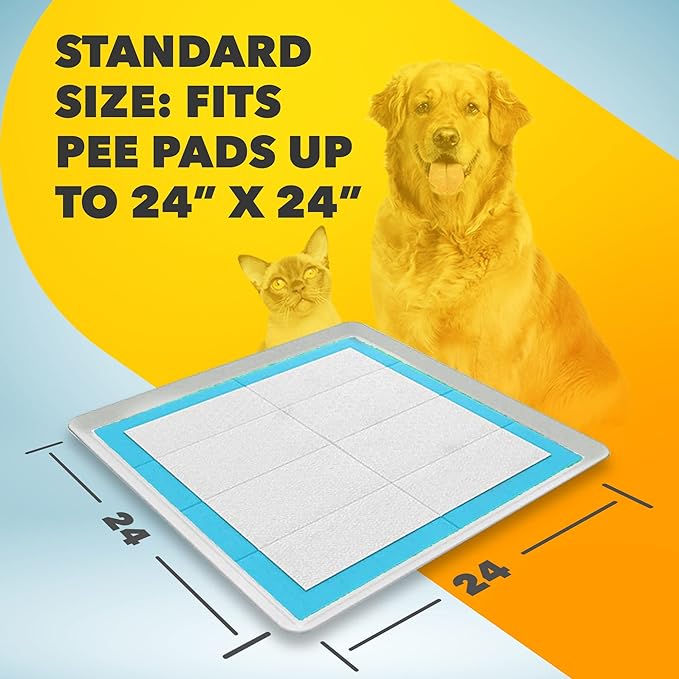 TidyFriend Dog Pee Pad Holder Tray Fits for 24” x 24” Wee Wee Pee Pads - Stable Grip, Raised Edges, Quick-Wipe Silicone Surface Dog Potty Tray Holder for Indoor Flooring Protection (Grey)