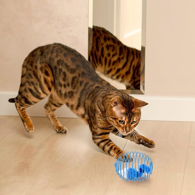 Jecery 5 Pcs Halloween Cat Spring Balls Toys Stretchable Rolling Balls Colorful Playful Coils Interactive Spring Action Toy Caged Rats for Kitten Cat Pet Supplies(Mouse,Blue White,5 Pcs)