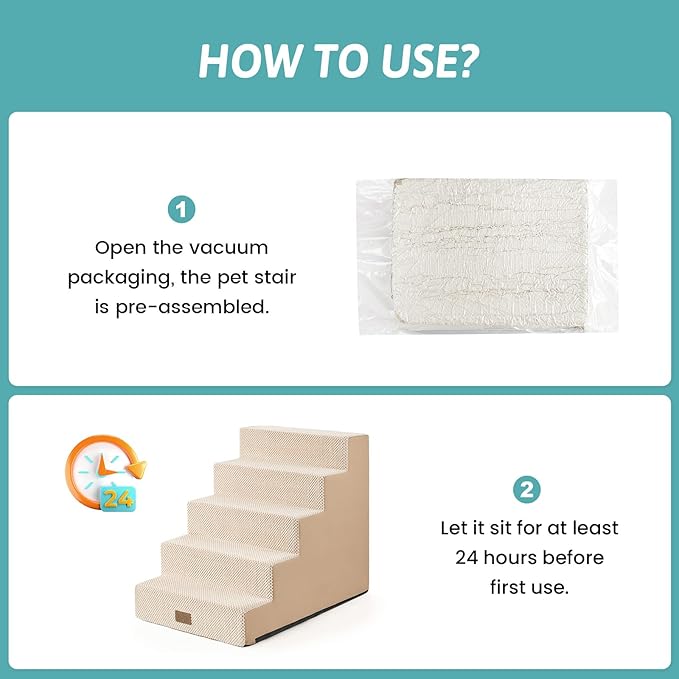 Dog Stairs for Small Dogs, 5 Tier Wider Pet Stairs for High Beds, 23.6" H Non-Slip Dog Steps for Old Cats, Puppies, Small Medium Dogs, 19.7x29.5x23.6 inch, Beige