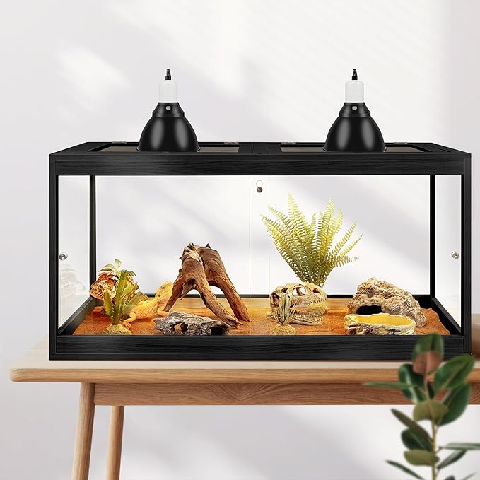 PROLEE Bearded Dragon Tank,Tempered Glass Reptile Tank with Mesh Roof and Front Sliding Door,Anti-Scratch Lizard Tank,Spacious Reptile Enclosure for Snakes,Lguanas (Black, 63Gallons,40"x20"x20")