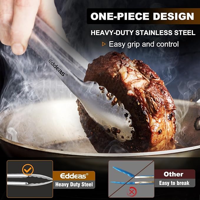 Grill Tongs, Heat Resistant 600 Degrees 17 & 12 Inch Extra Long BBQ Tongs, All Metal Kitchen tongs, Stainless Steel Locking tong for Cooking, Grilling, Barbecue/BBQ, Buffet, Set of 2