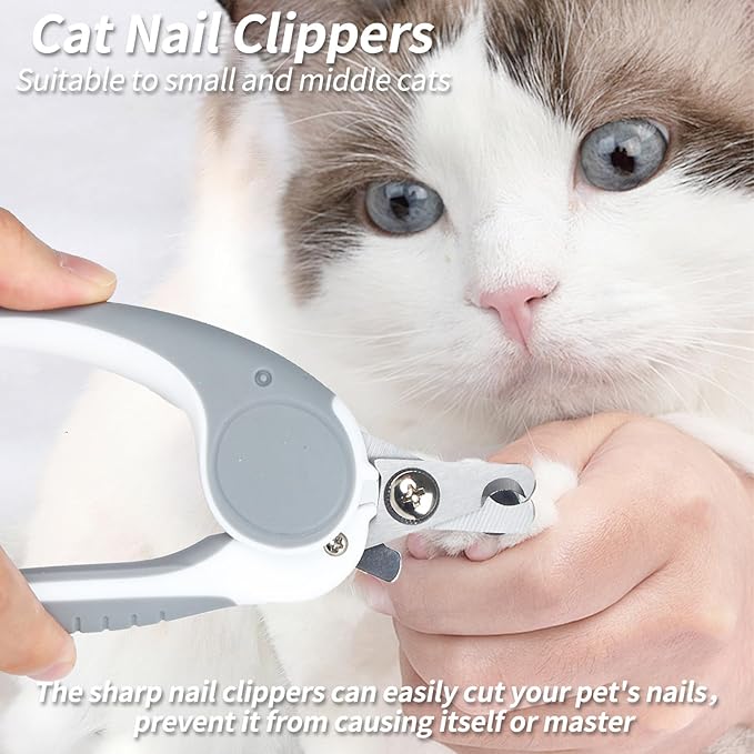 2PCS Pet Grooming Kit,Cat Brushes、Cat Nail Clipper,Cat Grooming Brush for Sedding and Grooming Fur(Grey)