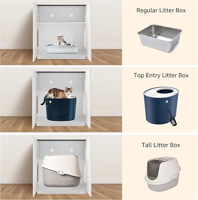 unipaws Tall Cat Litter Box Enclosure with Shelves, Hidden Litter Box Cover for Tall or Top Entry Litter Box, Kitty Enclosed Litter Box Cabinet, Cat Box Furniture, White