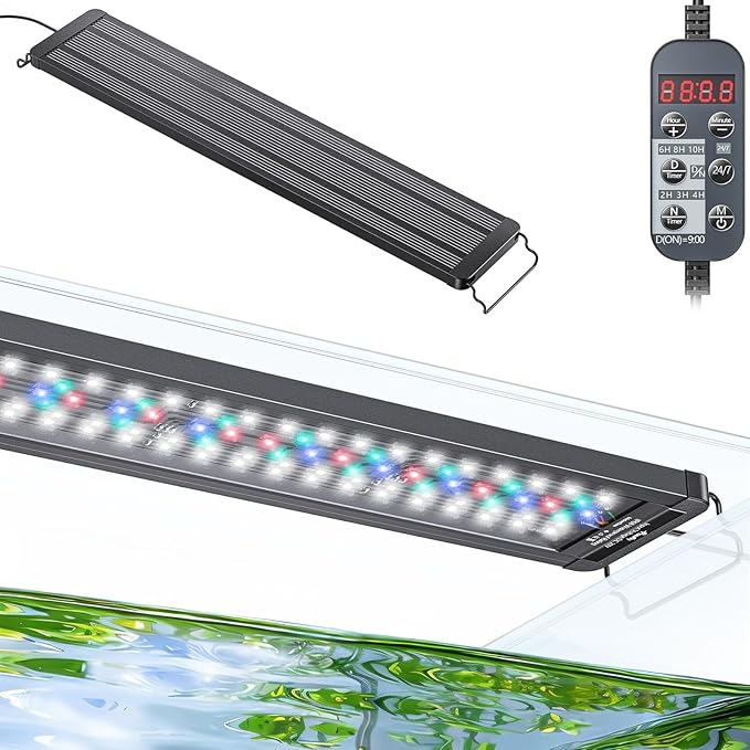 Pawfly 26 W Aquarium LED Light for 24" to 30" Tanks 24/7 Extendable Fish Tank Light with Full Spectrum IP68 Waterproof Light with D/N Mode Single Color Effects Timer and Adjustable Brightness