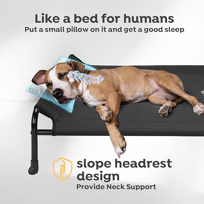 Veehoo Original Elevated Dog Bed - Outdoor Raised Dog Cot, One-Sided Raised Headboard Cooling Pet Bed, Non-Slip & Breathable, XL