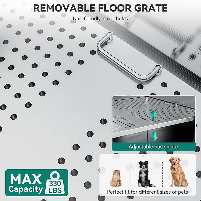 YITAHOME Professional Dog Bathtub 50in, Stainless Steel 304 Dog Bathing Station for Home, Pet Grooming Tub w/Right Stairs, Faucet, Floor Grate, Pet Washing Station for Large, Medium, Small Pets