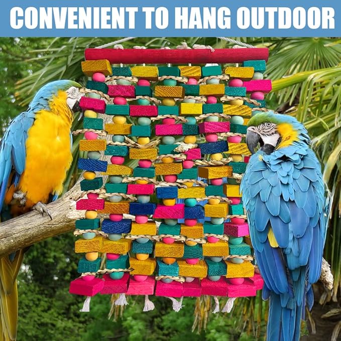 Extra Large Bird Toys for Macaws, Multicolored Wooden Blocks Bird Chewing Toy Parrot Cage Bite Toy for Macaws Cokatoos African Grey and Large Medium Parrot Birds