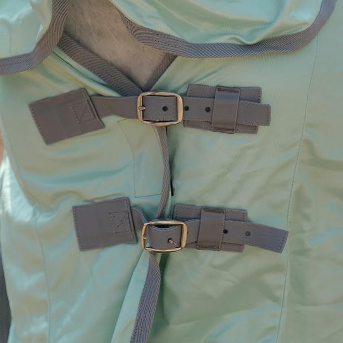 Horse Fly Sheet with Detachable Neck Cover & Belly Wrap, Adjustable Fly Sheet for Horses, Ventilated Airflow Mesh Equine Cooling Summer Flysheet Green 72