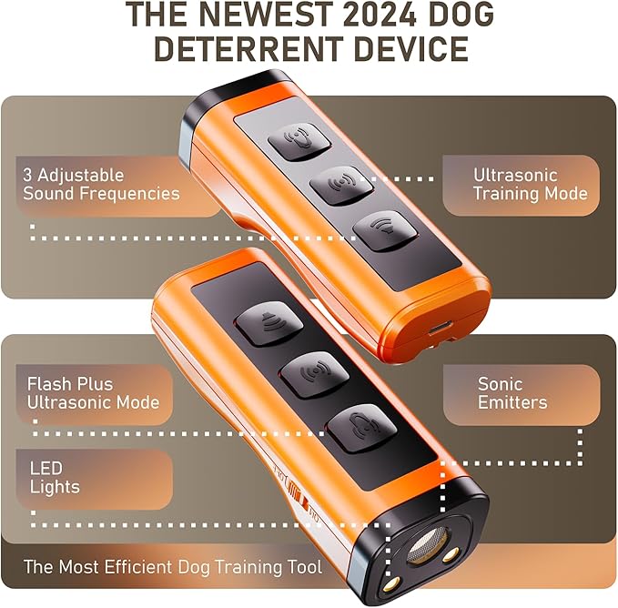 2 Pack Dog Bark Deterrent Devices, Rechargeable Anti-Barking Device for Dogs, 50ft Long-Range Ultrasonic, Correct Your Dog's Bad Behavior at the Push of a Button,Suitable for Small, Medium, Large Dogs