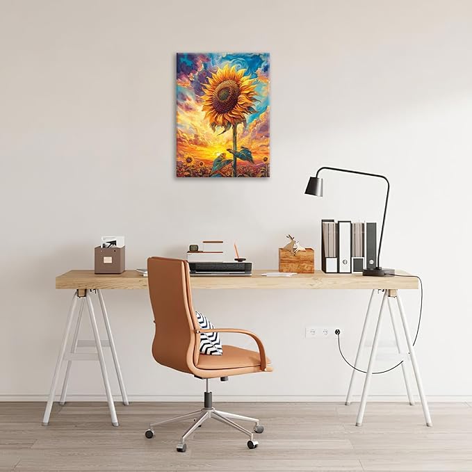 Sunflower Wall Art Canvas Yellow Floral Wall Decor Prints Framed Painting Pictures Gifts Artwork for Bathroom Bedroom Living Dining 16"x20"