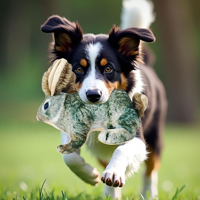 Dog Toy Rabbit Squeak,Attractive Squeaking Sound is Suitable for Dogs to Interact and Play on Outdoor Grass, Suitable for Small and Medium-Sized Dogs, Cute Plush Rabbits (Green)