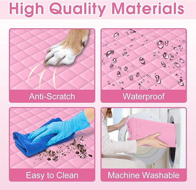 Waterproof Dog Car Seat Cover for Back Seat - Durable, Scratch Proof Pet Hammock with Nonslip Design & Storage Pockets, Fits Cars, SUVs, Trucks - L, Pink/Grey