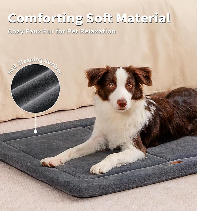 Made4Pets Dog Crate Pad Bed for Large Dogs, Washable & Reversible, Anti-Slip Kennel Mat for Cozy Sleeping, Soft Fluffy Dog Bed for Indoor & Outdoor Use, 44"x32", Dark Gray