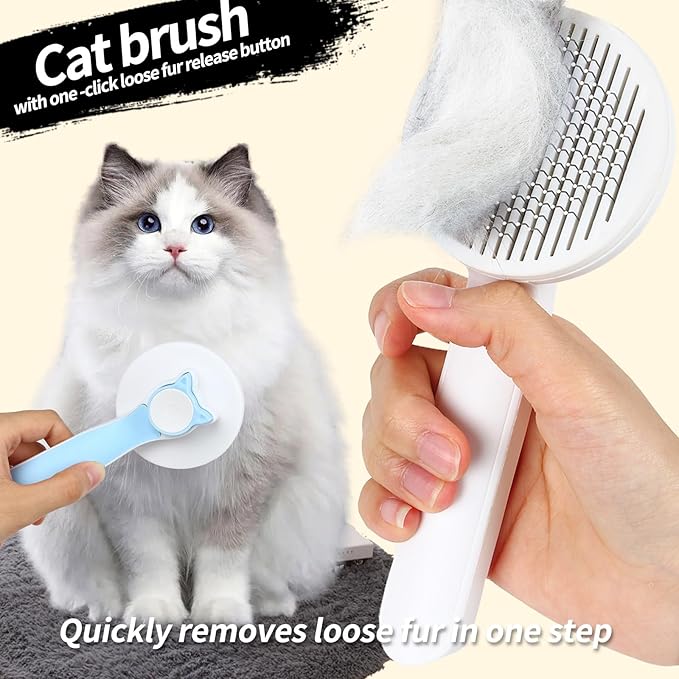 2PCS Pet Grooming Kit, Cat Brushes & Cat Nail Clipper, Cat Grooming Brush for Sedding and Grooming Fur(Blue)