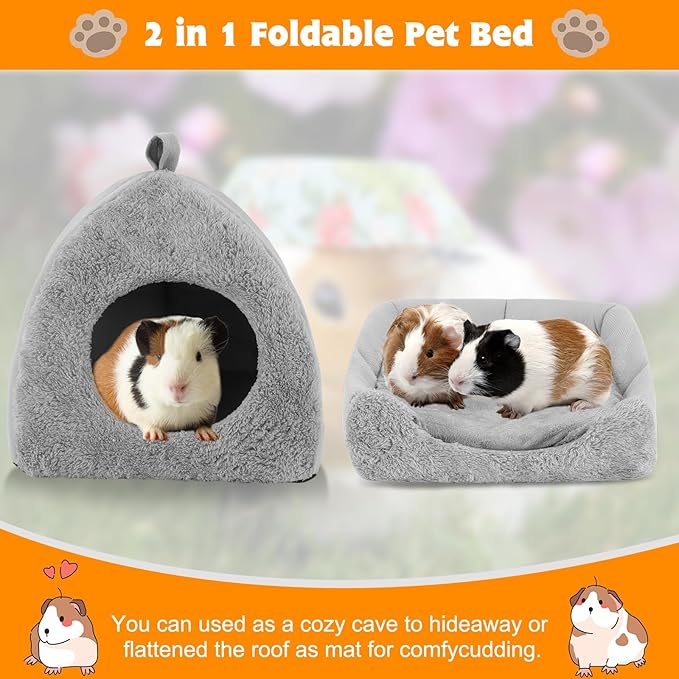 BWOGUE Guinea Pig House Bed Cozy Hamster Cave Large Hideout for Dwarf Rabbits Hedgehog Bearded Dragon Winter Nest Hamster Cage Accessories