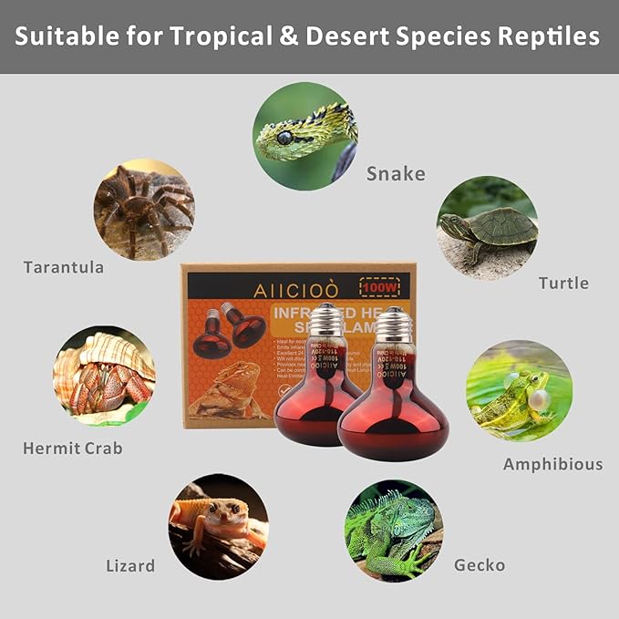Aiicioo Reptile Red Night Light Bulb - 100W Reptile Heat Lamp Bulb Infrared Basking Spot Lamp for Bearded Dragon Lizard Turtle Hermit Crab Leopard Gecko Snake Chameleon Tank