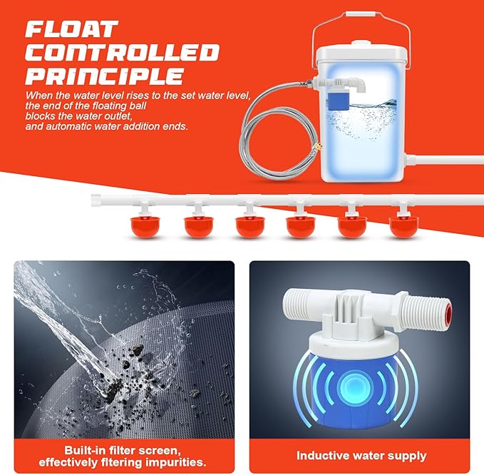 Automatic Chicken Waterer Float Controlled, 3 Gallons Poultry Waterer Dispenser with Hose Attachment, Poultry Automatic Drinking Accessories for Chicks, Duck, Goose, Turkey