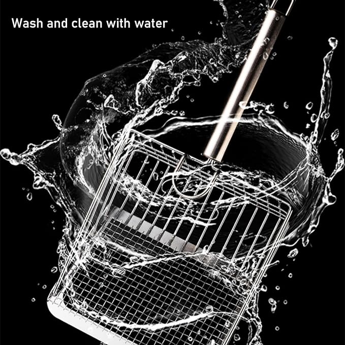 Cat Litter Scoop, Metal Scooper, Deep Shovel, Ergonomic Handle, Kitten Poop Sifting, Durable, Heavy Duty Speed Sifter, for Litter Box (Silvery-Gray)