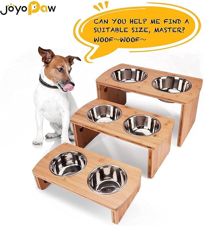 Elevated Dog Bowls, Bamboo Raised Dog Bowl for Small Dogs & Cats, with 2 Stainless Steel Bowls (4'' Tall-20oz Bowl, Natural)