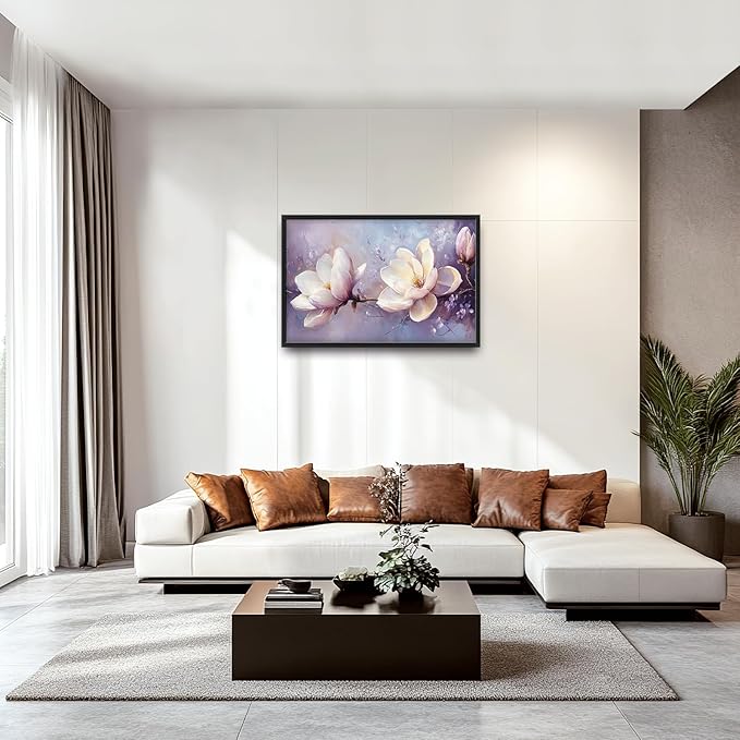 Large Floral Landscape Wall Art for Living Room, Purple Flower Canvas Oversized Wall Decor, Aesthetics Framed Pictures Painting Print Artwork for Bedroom Office 36L" x 24W"