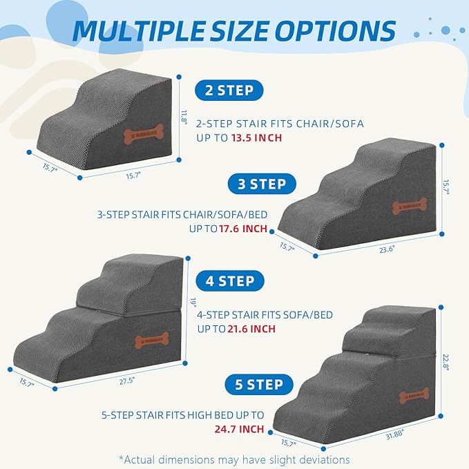 Dog Stairs 3-Step for Small Dogs and Cats to Get on Bed and Furniture/Windows, Pets Can Climb, Sit, or Perch to Look Out Windows, Extra Wide Dog Steps, Non-Slip Waterproof Fabric Cover, Grey(15.7" H)