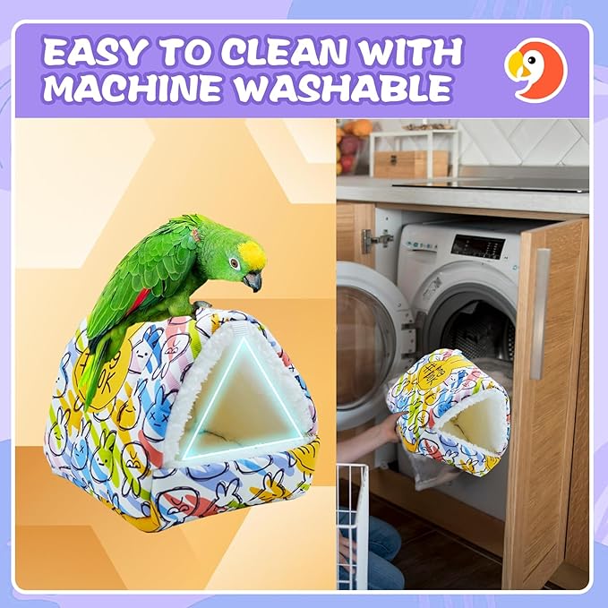 SUSOO Plush Warm Bird Nest House - Hanging Snuggle Bed Velvet Shed Hut Cage Fluffy Hideaway Winter Sleeping Hammock for Parrot Parakeet Conure Cockatiel Budgies Lovebird (Colorful, M)