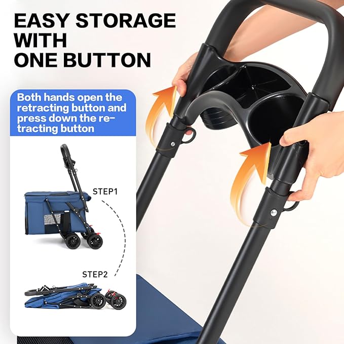 Pet Stroller Cat Dog Stroller Travel Folding Pet Carriers(Blue)