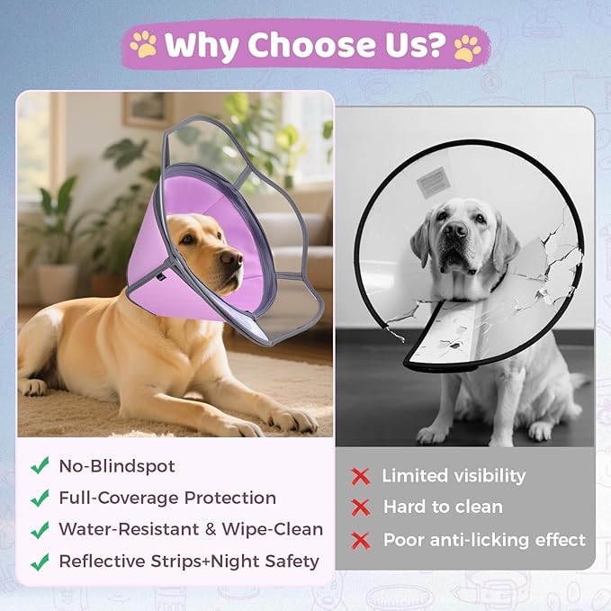 Soft Dog Cone Collar After Surgery Recovery,Adjustable E-Collar with Removable Shield,Lightweight,Breathable Anti-Licking Protective Cone for Large,Medium,Small Pets (Rose Pink, L (Neck:15.5''-19''))