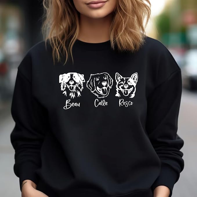 Personalized Dog Mom Sweatshirt, Custom Line Art Portrait Dog Sweatshirt, Pet Name Sweatshirts Women, Customized Pet Lover Gifts, Mom Gift