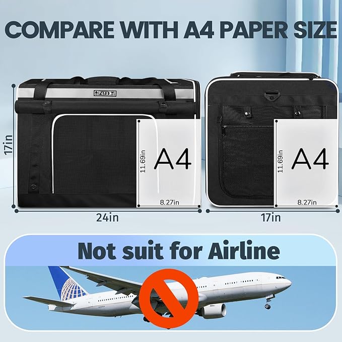 Petskd Extra Large Cat Carrier for 55LBS Pet Car Travel with Litter Box, 24"x17"x17" Soft Large Cats or Medium Dog Carrier with 5 Breathable Mesh Windows and Locking Zippers for Long Distance(Black)