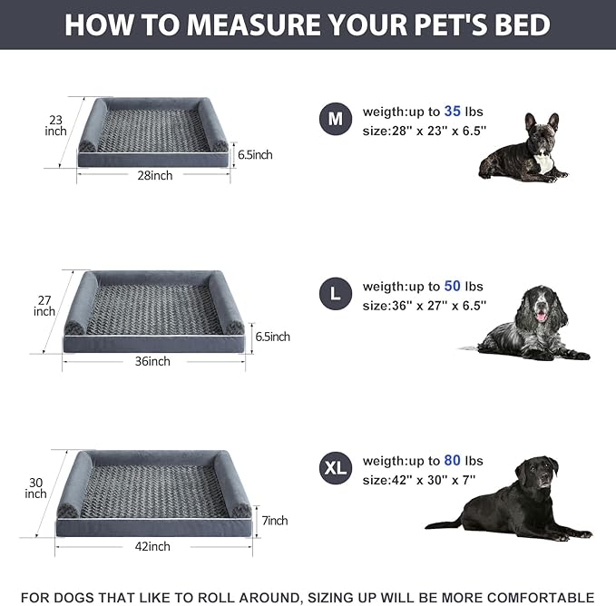 BFPETHOME Dog Beds for Large Dogs, Orthopedic Dog Bed for Medium Large Dogs,Big Waterproof Couch Pet Bed with Removable Washable Cover