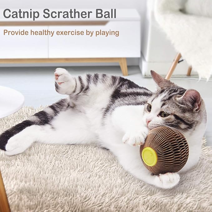 Catnip Ball Toy for Cats Catnip Refillable Scratcher Ball Kitty's Faithful Playmate Reduce Obesity and Loneliness CSB01BR