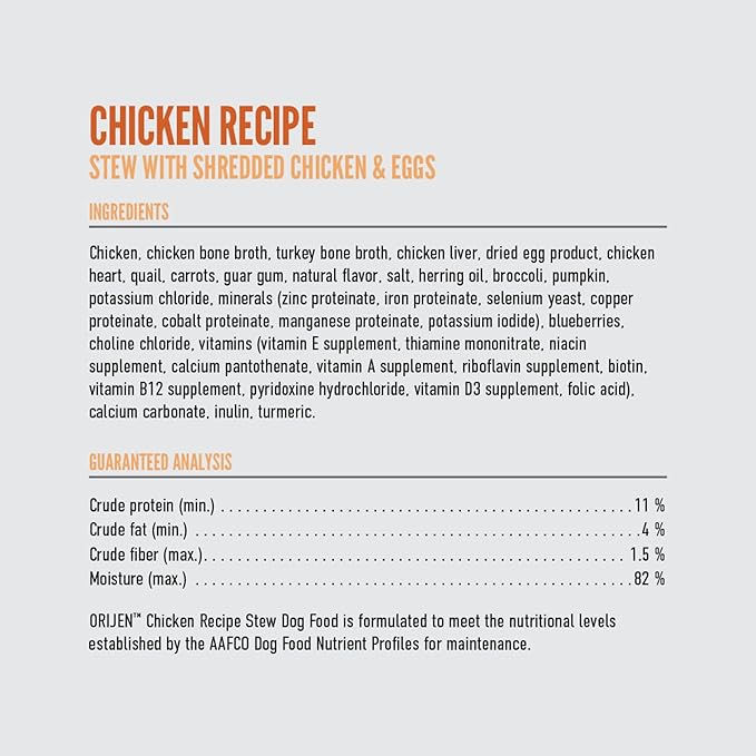 ORIJEN Real Meat Shreds, Grain-Free, Chicken Recipe Stew, Premium Wet Dog Food